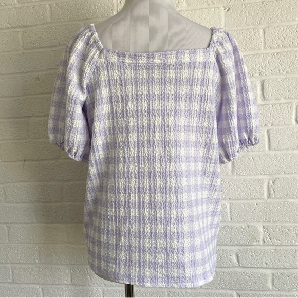 LOFT BLOUSE PURPLE LAVENDER CHECKERED PLAID BLOUSE TOP SIZE XS - Picture 6 of 9